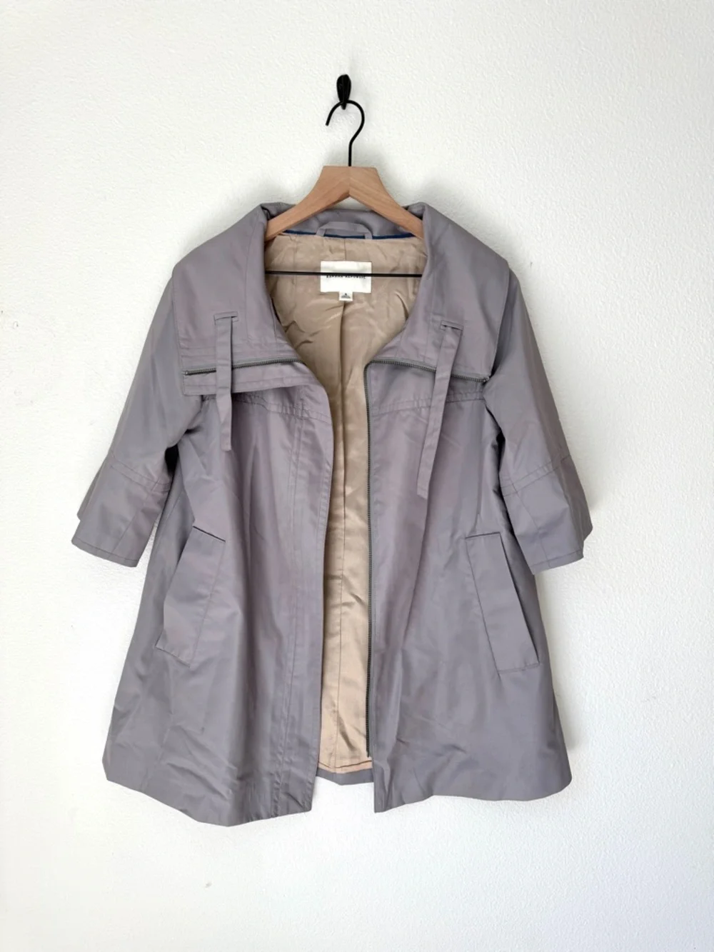 Vintage Banana Republic Light Gray 3/4 Sleeve Funnelneck Zip Raincoat - Small